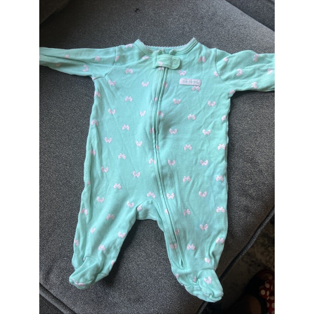 Onesies Girl Mint Green Sleeper W/bow Design White 3Months
